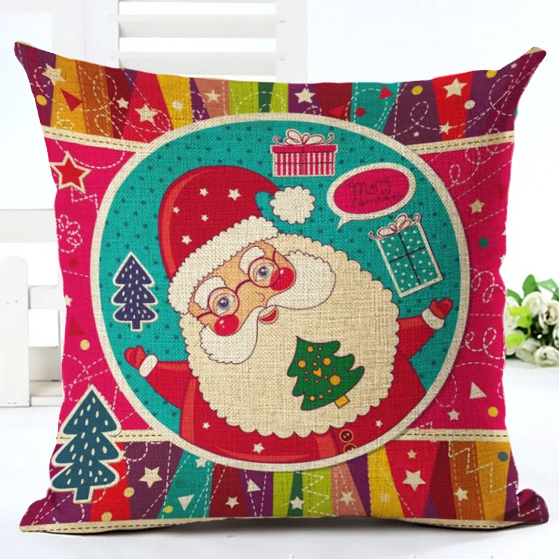 2017 Cartoon Style Chirsmas Santa Claus Cute Pillow Almofadas Linen Decorative Cushion Without Filling | Дом и сад