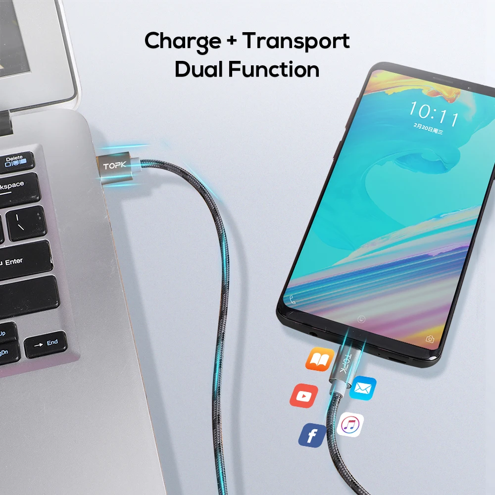 TOPK Original 1M 2m USB Type C Cable - Fast Data Transfer and Charging for Xiaomi 4C, OnePlus 2, Nokia N1, Macbook image 4