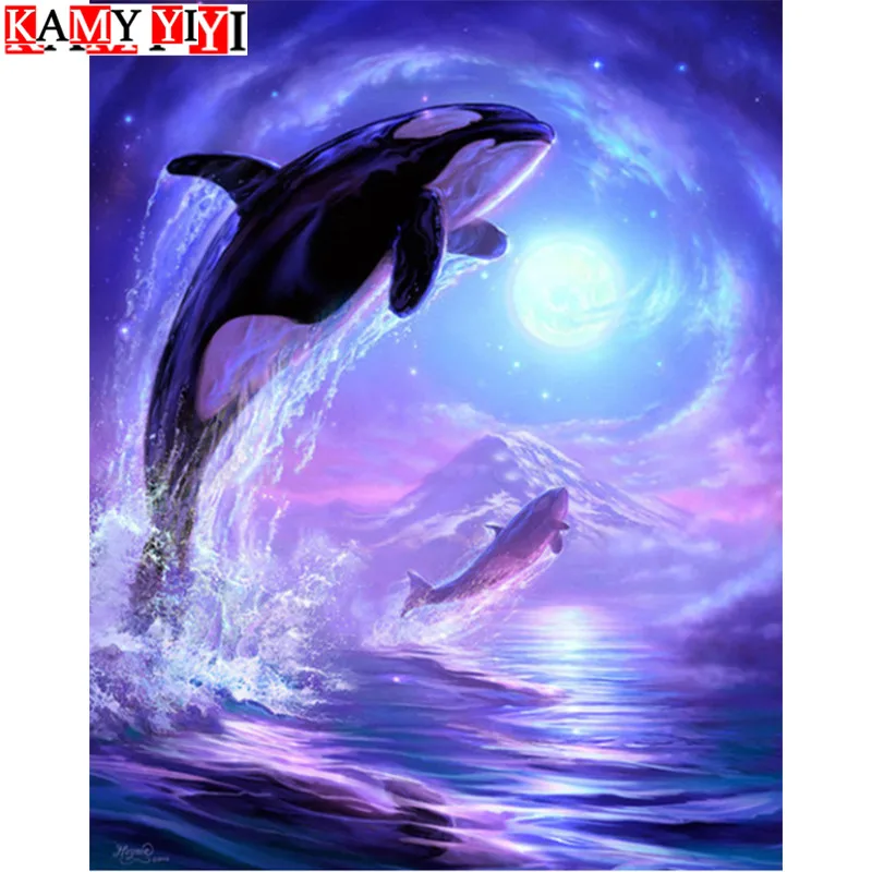 

Diamond Painting Dolphins Scenery Cross Stitch Full Round Diamond diamond embroidery rhinestones Wall Painting love gift LK1