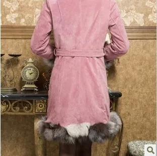 (Топ Мех животных mall) дамы реального свинья кожаные пальто куртка тонкий пояс