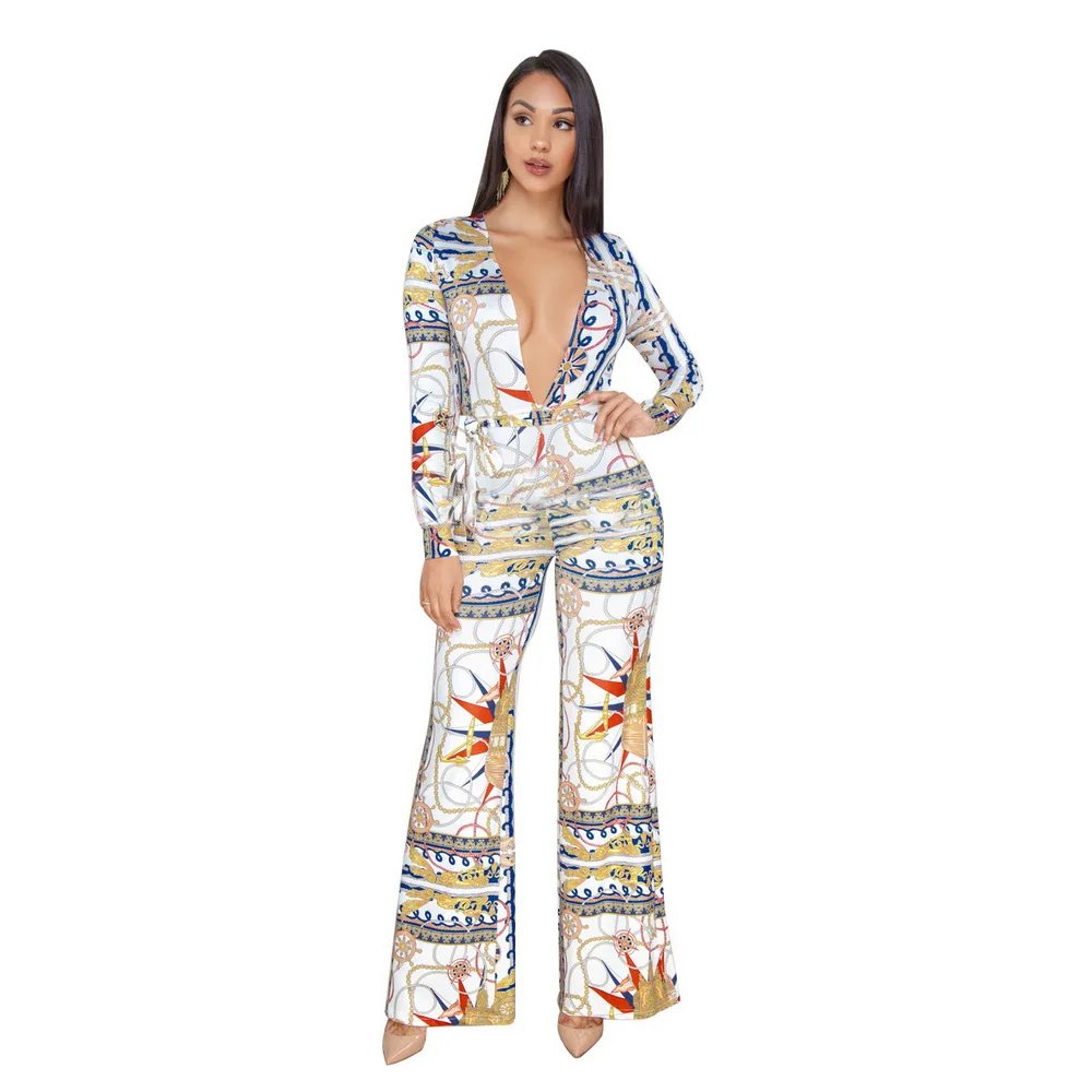 Женский свободный комбинезон с длинным рукавом элегантный геометрическим