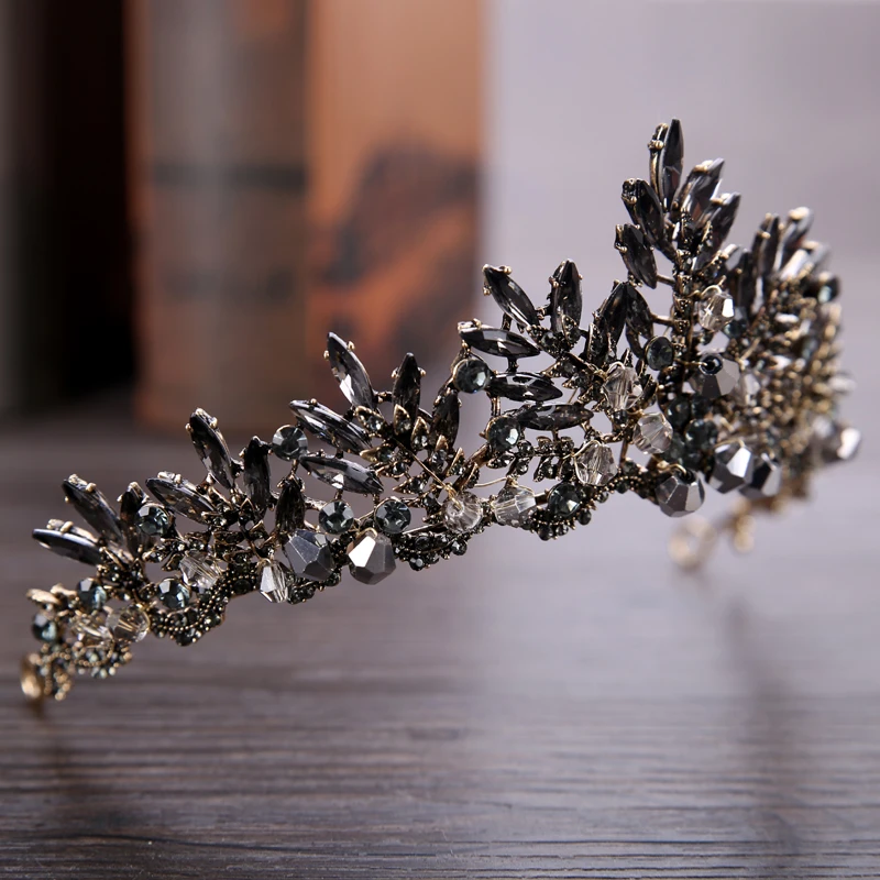 Baroque Bronze Black Crystal Beads Bridal Tiaras Rhinestone Diadem Pageant Crown For Brides Headbands Wedding Hair Accessories | Украшения