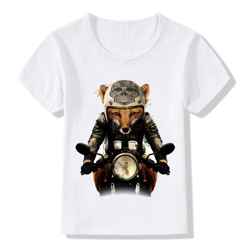 2018 детская забавная Футболка с принтом лисы в байкерском стиле для мальчиков и