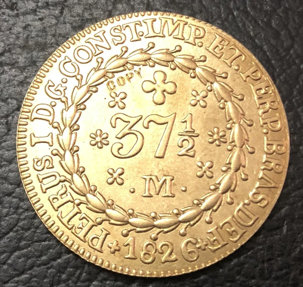 

1826 Бразилия 37 1/2 Золотая вintem-Педро II медная копия монеты