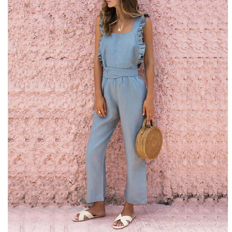Women's Sleeveless Ruffle Jumpsuit Romper Wide Leg Playsuit Long Pants | Женская одежда