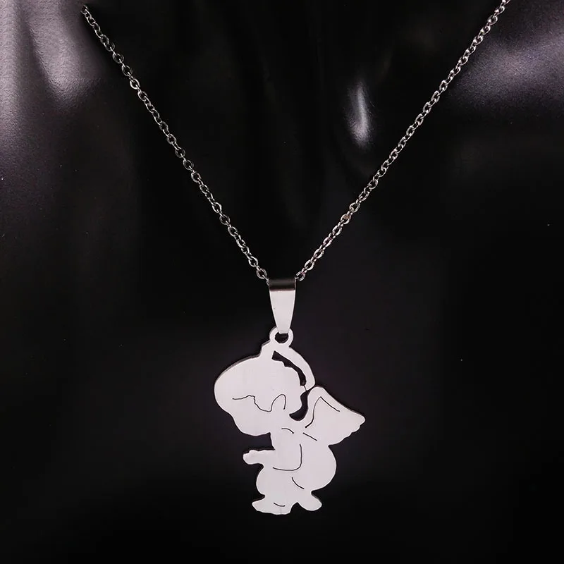 

Cute Angel Stainless Steel Necklace Women Boy Kids Jewelry Silver Color Chain Stainless Steel Necklaces & Pendants Jewlery N1003