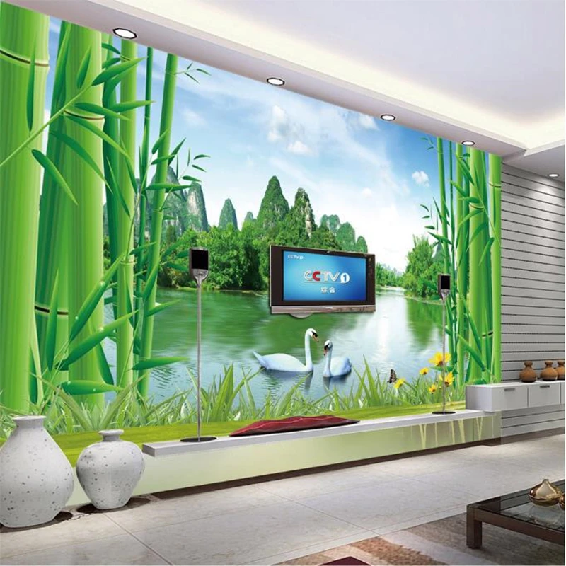 3d Китайский HD фон для телевизора с изображением горы и воды бамбука обои гостиной