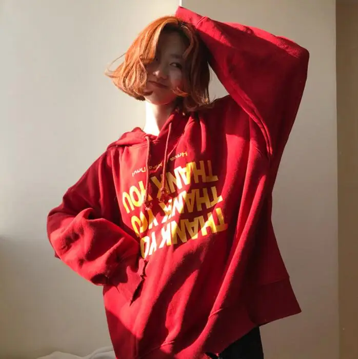 Женские толстовки Японский Harajuku Ulzzang с буквенным принтом, свободная толстовка с капюшоном, Женская Корейская кавайная одежда для женщин - Цвет: Красный