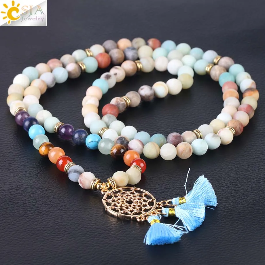 CSJA Japamala 108 Mala Beads 8 мм браслет из натурального камня Ловец снов кисточка Шарм