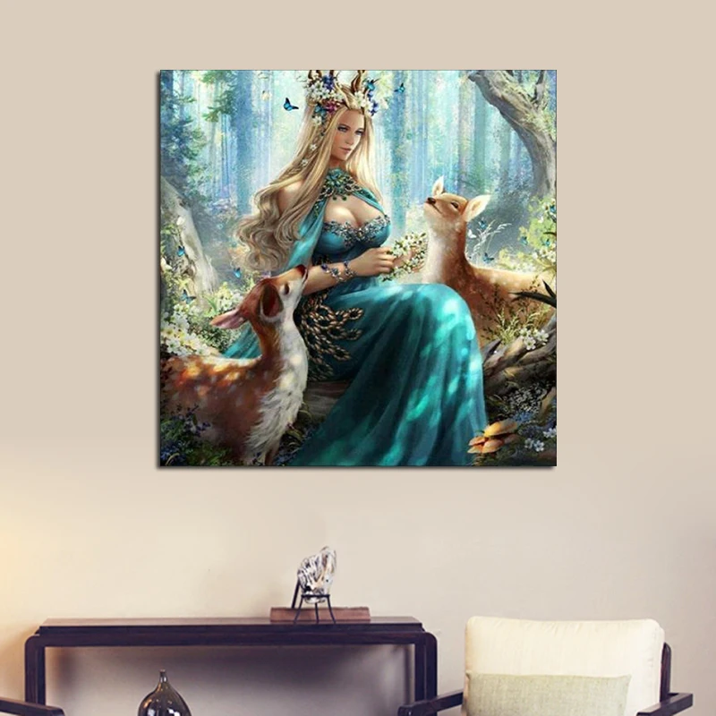 Фото Полный 5D DIY алмазная живопись Красота и олень вышивка крестиком Алмазная мозаика Полный 5D DIY алмазная живопись Красота и олень вышивка крестиком Алмазная мозаика
