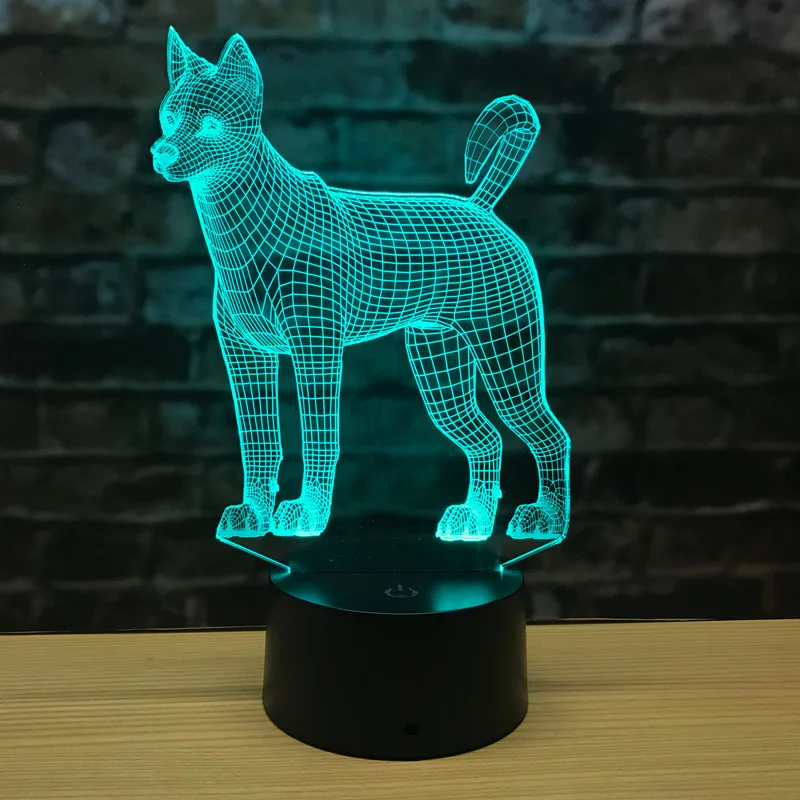 Ночник Dog Husky 3d с сенсорным управлением и зарядкой от Usb светодиодный