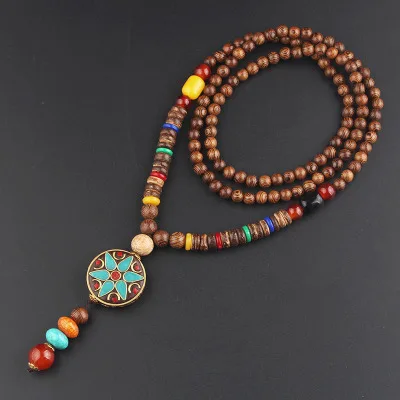 style2 Новинка, винтажная длинная буддистская мала с бусинами, подвеска и ожерелье в этническом богемном стиле, бохо, Будда, удачное ювелирное изделие для женщин и мужчин - Окраска металла: style2