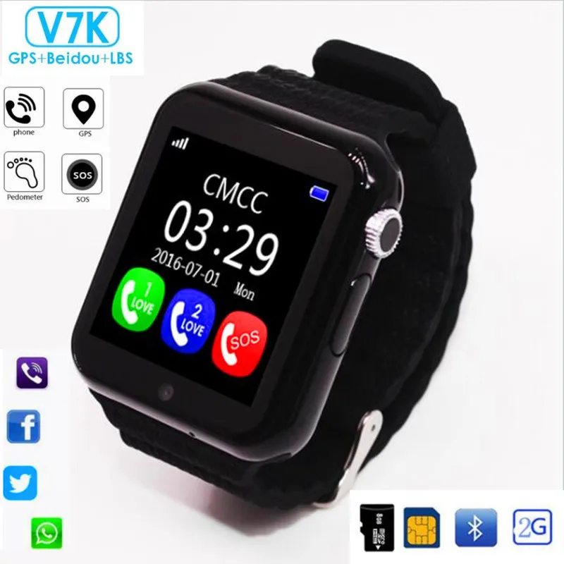 Gps Смарт часы V7K с Bluetooth камерой SIM TF карты детские SOS вызова расположение