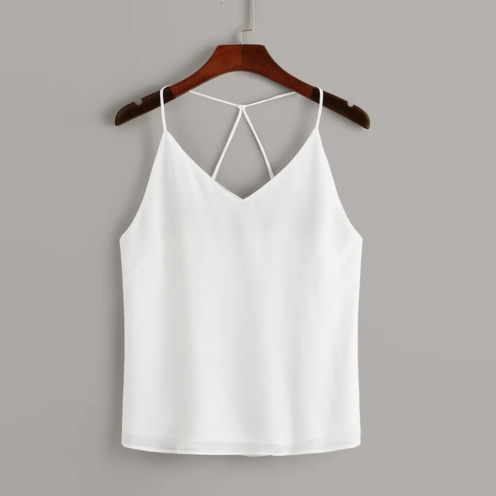 Женская майка шифон Soild Сексуальная Повседневная Холтер Топы футболка Слинг без