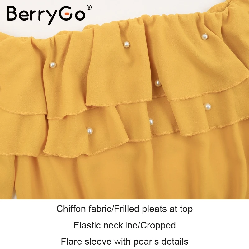 BerryGo блузка с рюшами рубашка женская жемчужная длинным рукавом обрезанная летняя