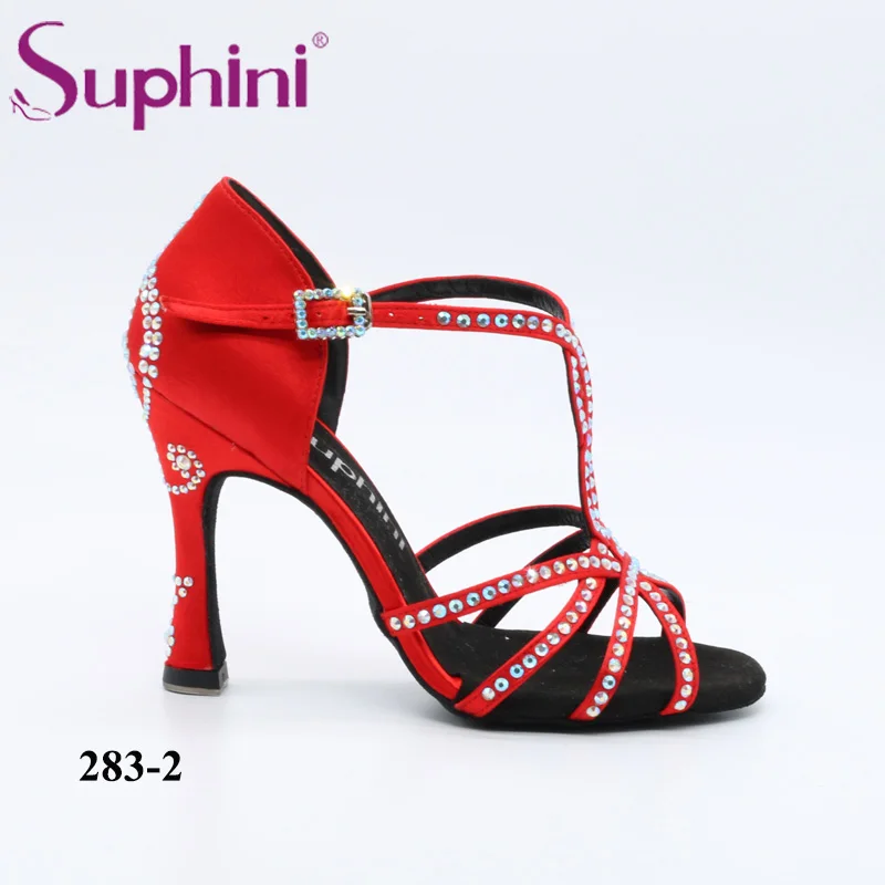 Red 10cm heel Suphini 11. 11 Большая распродажа Новая коллекция Музыкальный знак хрустальные туфли для латинских танцев - Цвет: Red 10cm heel