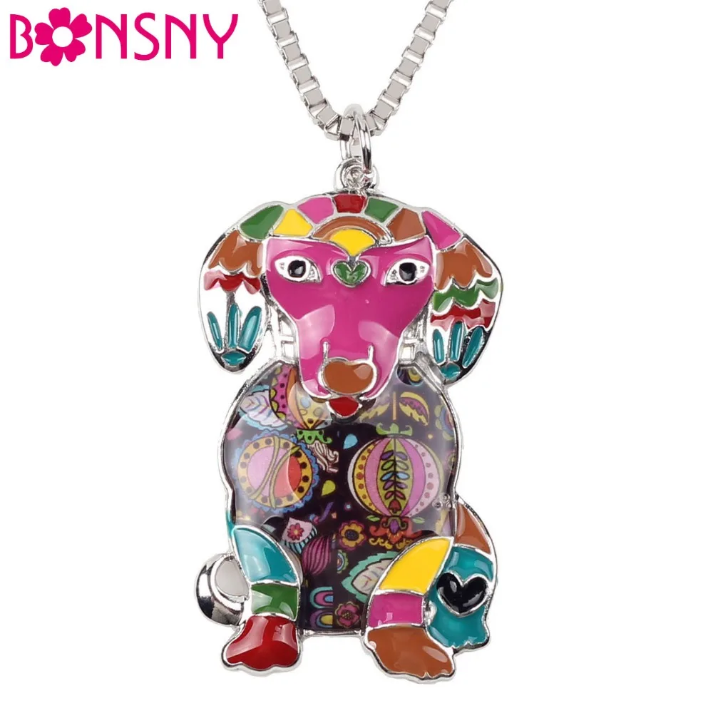 

Bonsny Enamel Alloy Labrador Dog Necklace Pendant Chain Choker Collar Novelty Animal Jewelry For Women Girls Pet Lovers Gift New