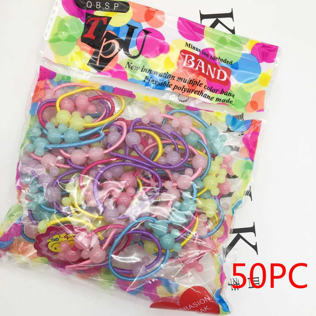Random 50pc 50 шт./пакет с героем из мультика; медведи рисунком кролика и бантом и принтом «звездочки» для малышей и детей постарше, "конский хвост", держатели женские аксессуары для волос для девочки резинкой галстук Резинки - Цвет: Random 50pc
