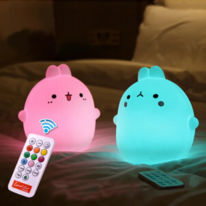 Креативный маленький кролик led мультфильм красочные животные ночник дистанционное управление детская прикроватная лампа кровать лампа зарядка