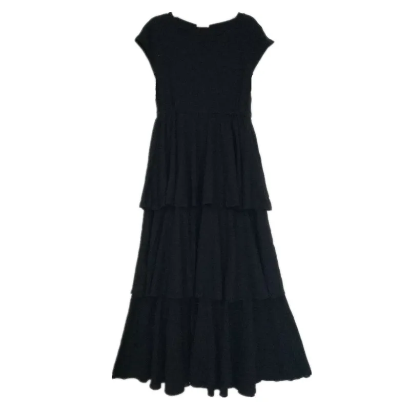 4 to 16 years kids &amp teenager girls solid black layered ruffle flare long dress children fashion summer casual maxi dresses | Детская