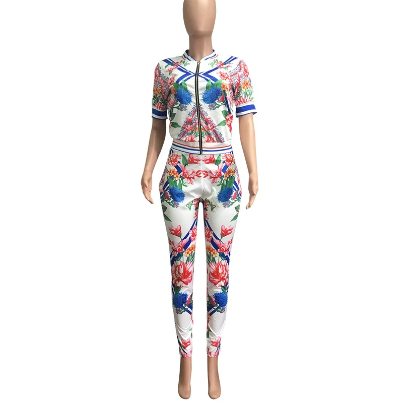U-SWEAR Summer Tracksuit Women Two Piece Set Floral Short Sleeve Top Long Pant Sweatshirt Female Clothes Sportswear | Женская одежда