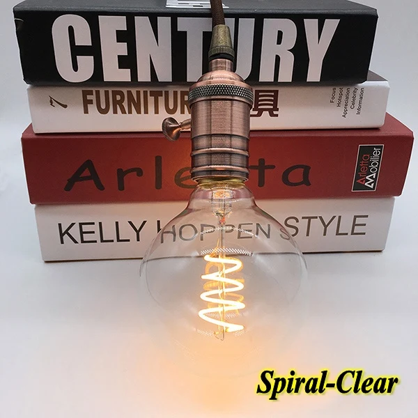 Single Spiral-Clear G95 декоративная лампа со светодиодными нитями на цоколе 4 W светодиоидная лампа с регулируемой яркостью Светодиодная лампа-свеча Эдисона 220 V - Испускаемый цвет: Single Spiral-Clear