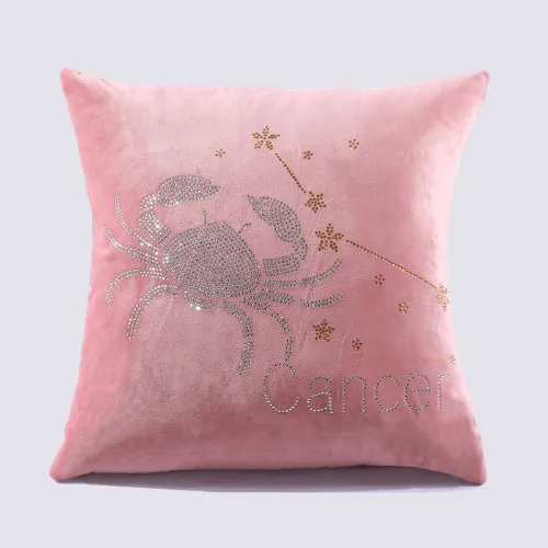 Cancer pink IDouillet Созвездие Стразы, декоративная Бархатная подушка, чехол подушка со знаком зодиака, чехол для дивана, дивана, стула, квадратная 45x45 см - Цвет: Cancer pink
