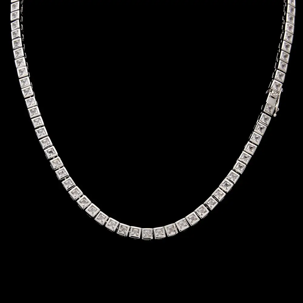 Uwin Bling Iced Out Квадратные Цветные CZ теннисные цепочки ожерелья мужские, женские в стиле хип-хоп золотые цепочки кубический цирконий ювелирные изделия - Metal Color: silver