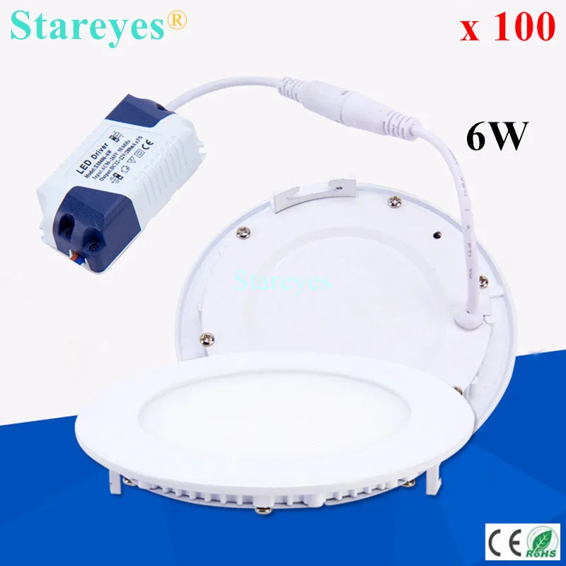 Бесплатная доставка 100 шт. круглый светодиодный панельный светильник 6 Вт 550LM AC90