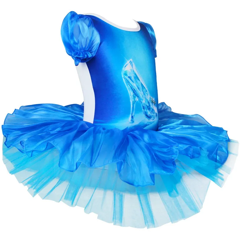 Балетное платье для танцев девочек обувь с голубыми кристаллами трико принтом