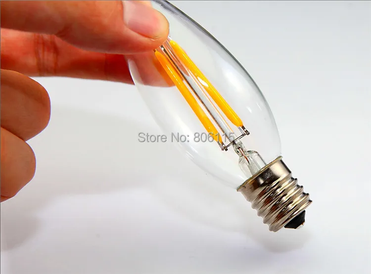 

Free shipping (12pcs/lot) Dimmable E17 LED Filament candle bulb 2W 4W Clear Glass Cover Warm white AC110V/220V LED Bulbs