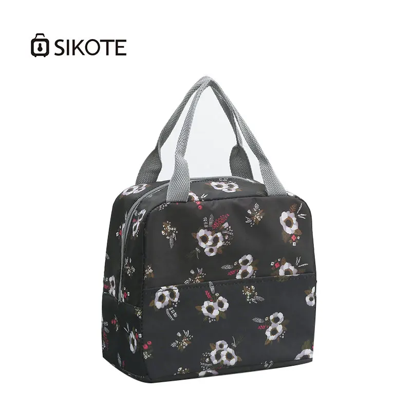 Gray SIKOTE Холщовая Сумка для обеда, переносная изоляционная коробка для обеда для пикника, Термосумки для студентов, женские сумки для обеда, милый стиль - Цвет: Gray