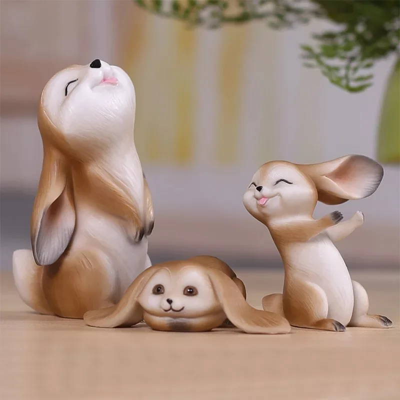 

Resin Crafts of Rabbits Cute Bunny Animal Ornaments Miniatures Fairy Garden Gnome Crafts Bonsai Model Home Decor Home Decoration