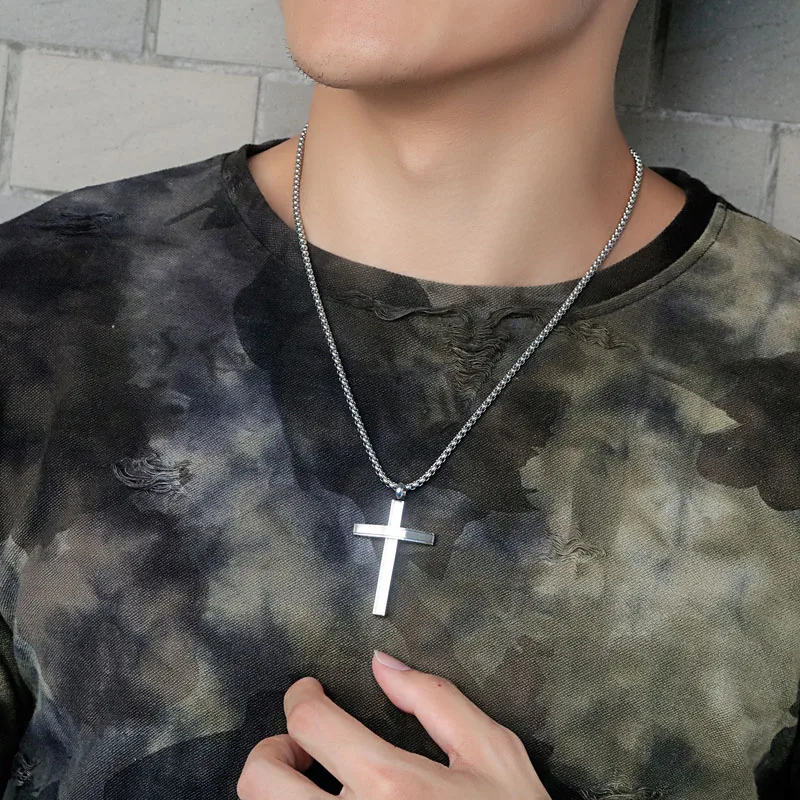 Fate Love Trendy Cross Necklace Men Jewelry Collares Stainless Steel Pendants Necklaces Box Chain Colar 2019 Mens Jewellery Gift | Украшения