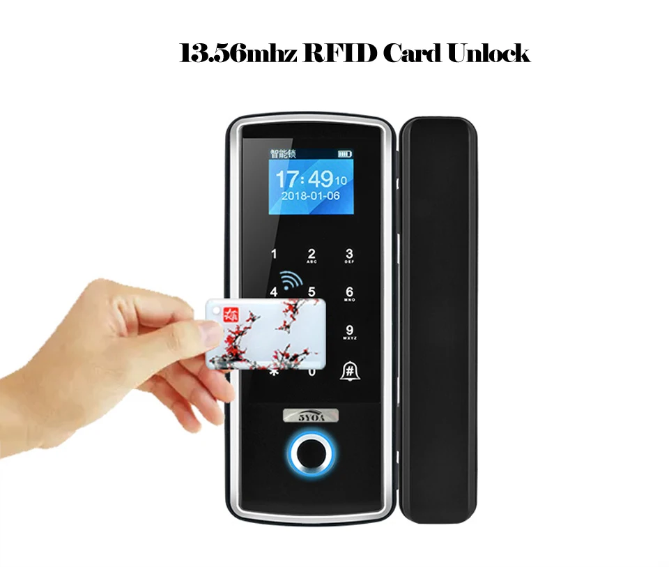 Smart Door Fingerprint Lock Electronic Digital Gate Opener Electric RFID Biometric finger print security Glass Password Card