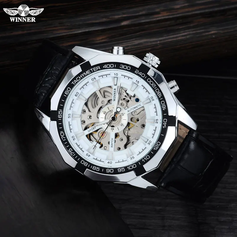 Мужские механические часы Победитель бренд автоматические Скелетон модные