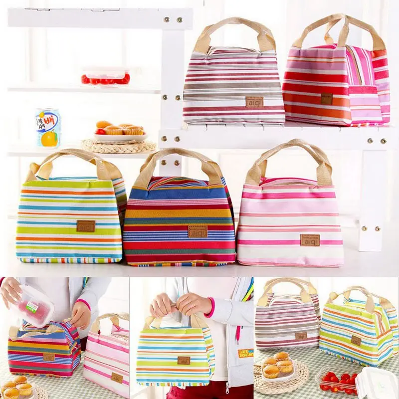 Модная Портативная сумка для обеда водонепроницаемая коробка сумки в полоску