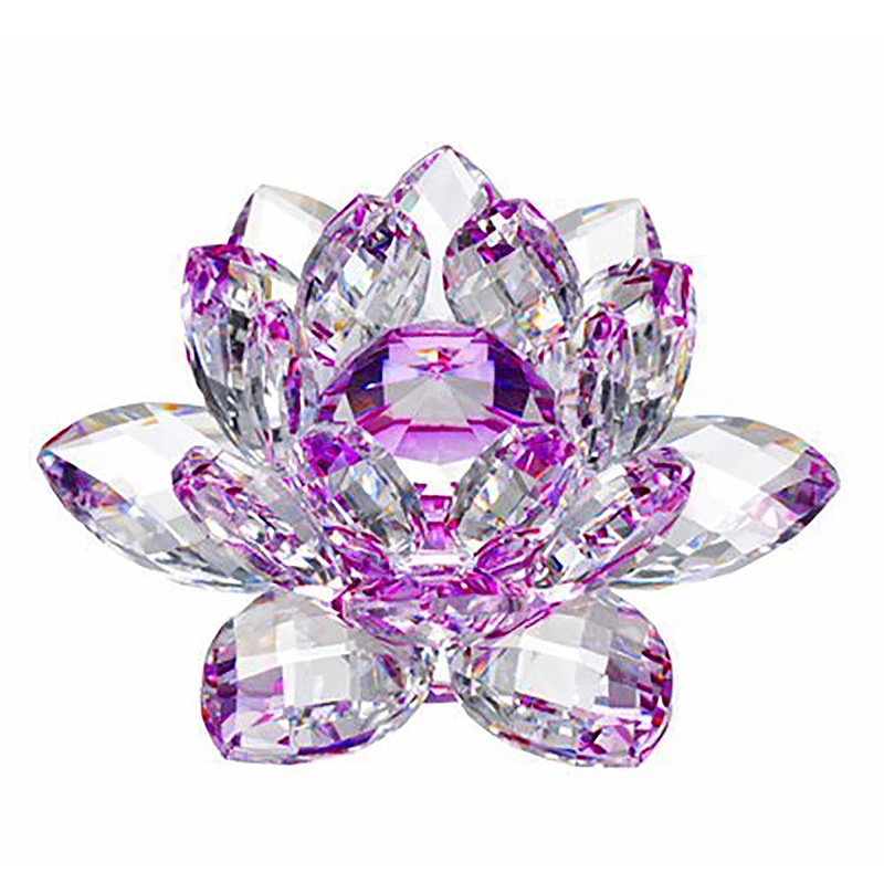 Crystal Lotus Flower Crafts Glass Paperweight Fengshui Ornaments Figurines 80/100/120/140/200mm Lilac Color Home Wedding Decor | Дом и сад