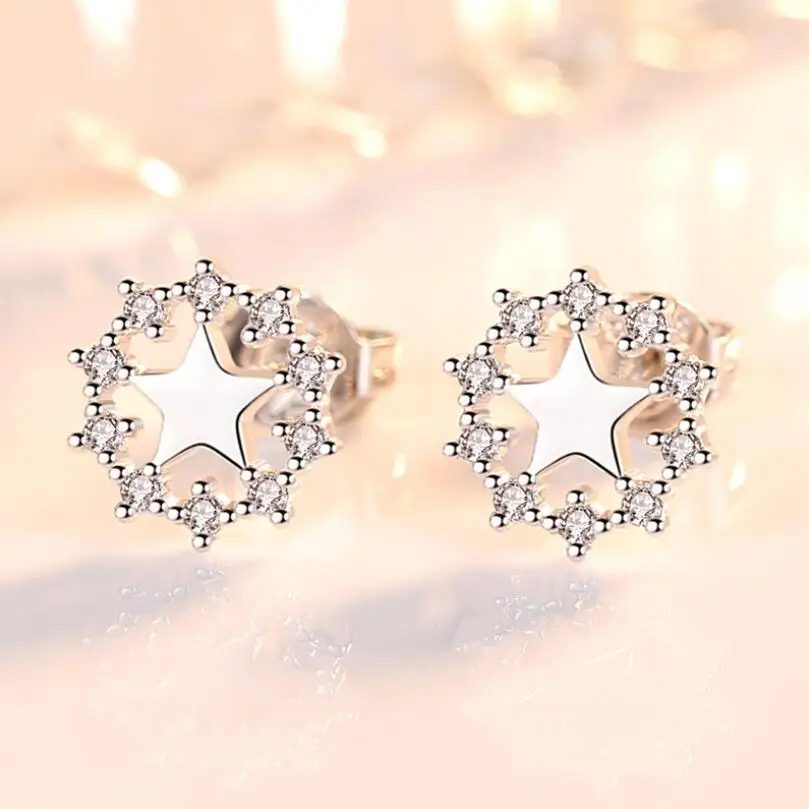 New Simple Beautiful Zircon Full Star Stud Earrings Trend Creative Pendientes Jewelry Boucle D'oreille SAE76 | Украшения и