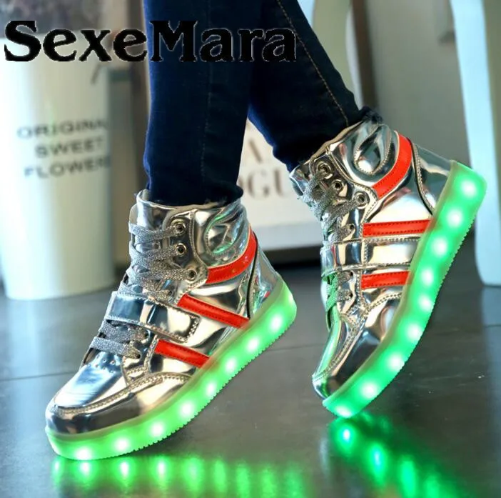 SexeMara Kids Sneakers Children's USB Charging Luminous LED Lights casual Shoes r kids Casual Flat Girls Boy girls sports | Детская