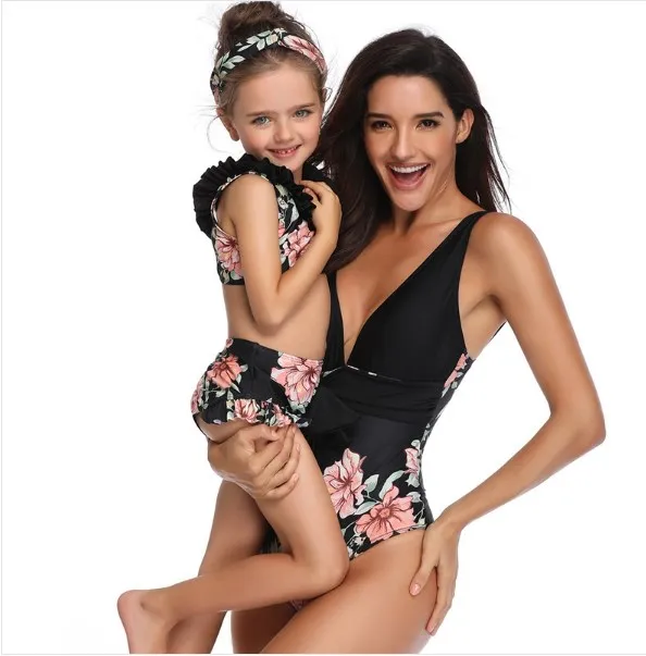 Купальники для мамы и дочки купальный Купальник-бикини семейная одежда с