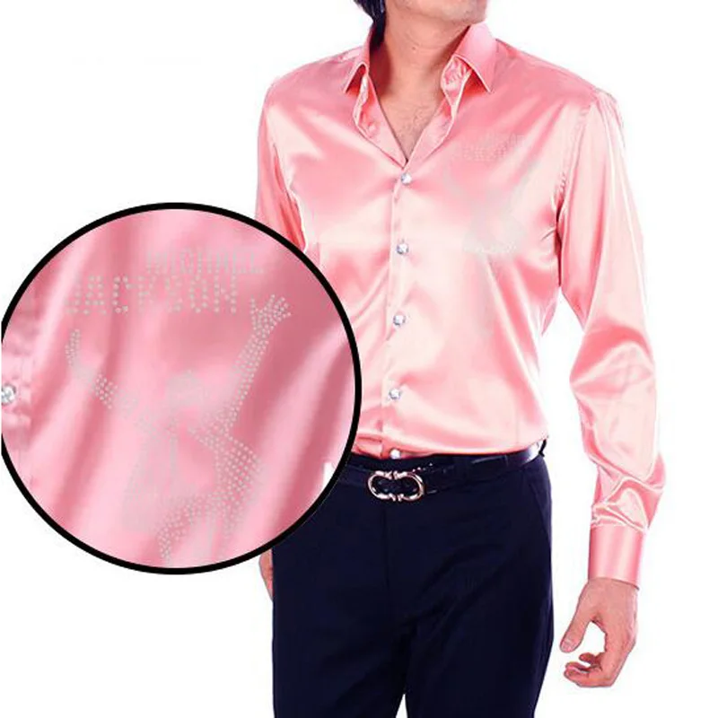 Men Shirt Fashion Rhinestone Silk Satin Mens Long Sleeve Camisa Hombre Couples Wedding Dress | Мужская одежда