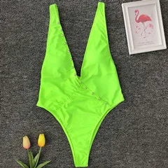 Fluorescent green Микро купальник сплошной цельный купальник бандаж купальный костюм v-образный Вырез Цельный купальник с бусинами купальный костюм Монокини - Цвет: Fluorescent green