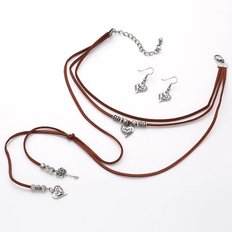 Новинка колье и ожерелье набор античное серебро шея богемное кожа ошейник