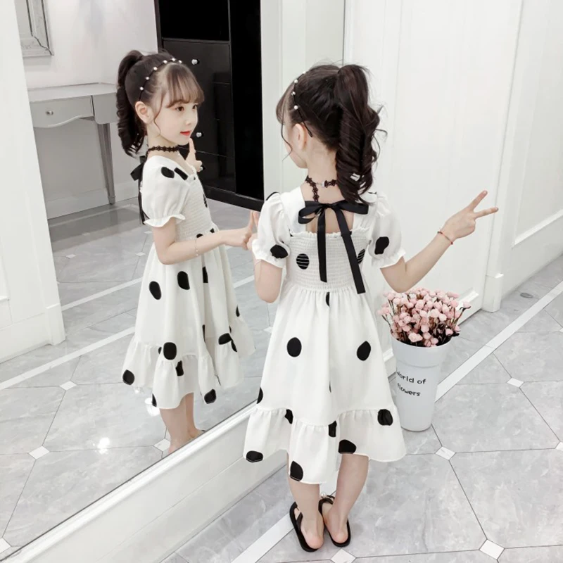 fashion dot teenage girl dress 2019 summer toddler baby girls vestidos elegant party and wedding 6 8 10 12 years | Детская одежда и