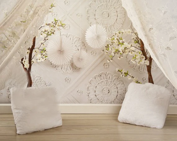 

Для детей, для малышей, белый кружевной балдахин Винтаж цветочный фон с компьютерной печатью для Новорожденные фон для фотосъемки