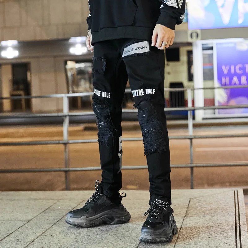 Мужские Узкие рваные джинсы 2018 винтажный велосипедист бегун потертые мешковатые