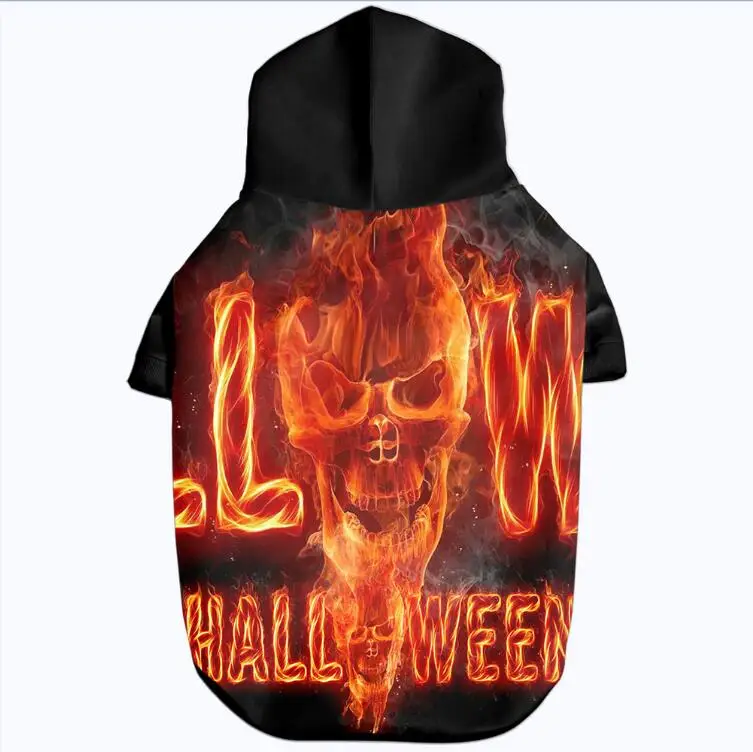 Halloween Fire Толстовки для домашних животных на Хэллоуин с объемным изображением собаки HD, теплые крутые толстовки для отдыха, костюм для собак, косплей, одежда для кошек, собак, щенков, зимнее пальто, одежда - Цвет: Halloween Fire
