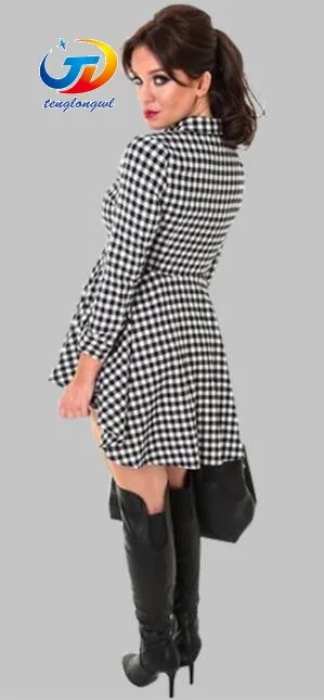 Tenglongwl пикантные Модные осенние Для женщин платье рубашка с v образным вырезом