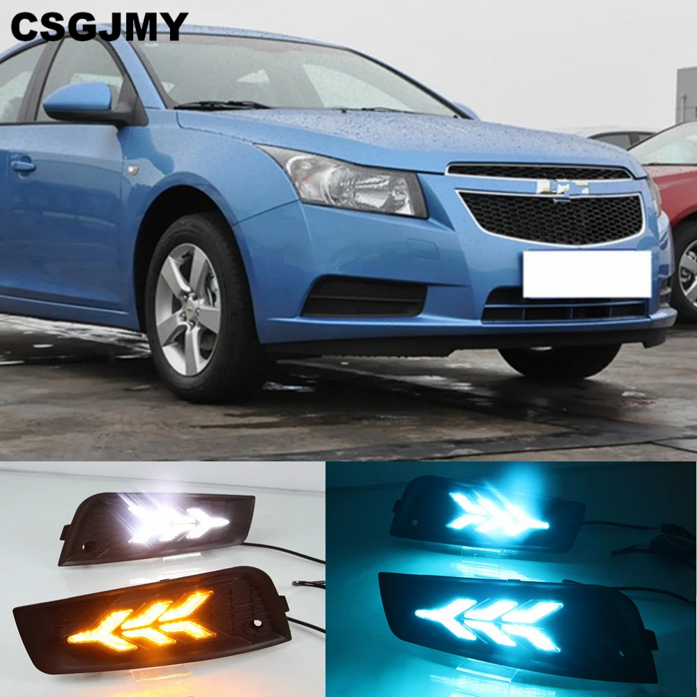 CSGJMY 2 шт DRL дневные ходовые огни Противотуманные фары крышка с желтым поворотным сигналом для chevrolet cruze 2009 2010 2011 2012 2013